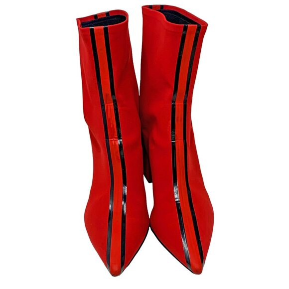 Elena‎ Iachi Red Stretch Patent Leather Stripe Pull On  Ankle Boots - Picture 7 of 12